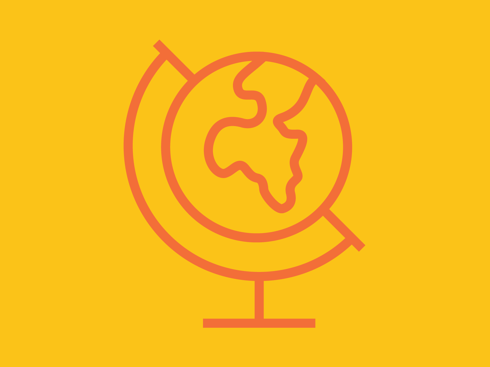 Yellow background with an orange world globe icon