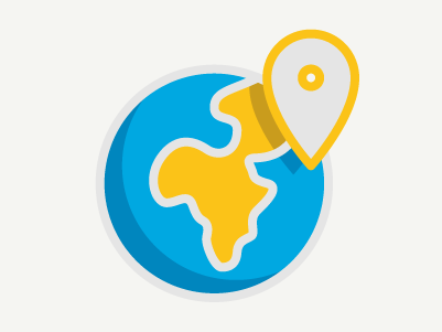 Icon of earth globe with a map location pointer