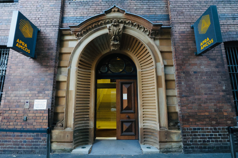 A photo of the APRA AMCOS building facade in Sydney