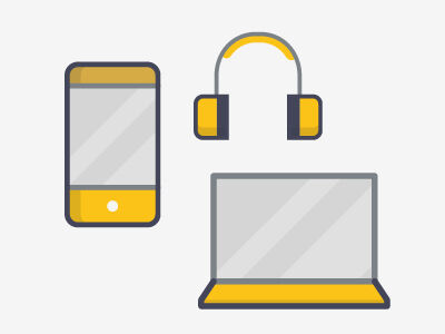 Icons - mobile phone, headphones, laptop